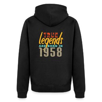 Les vrais légendes sont nés en 1958. Année 2025. - Veste à capuche bio Premium Unisexe - noir - Dos - Nico (187cm)
