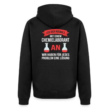 Chemielaborant Chemie Labor lustiger Spruch - Unisex Premium Bio Zip Hoodie - Schwarz - Hinten - Nico (187cm)