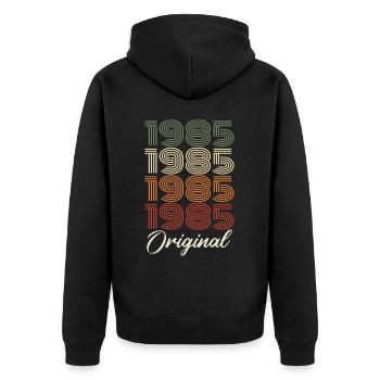 1985 Original Vintage Geburtstagsgeschenk 1985 - Unisex Premium Bio Zip Hoodie - Schwarz - Hinten - Nico (187cm)