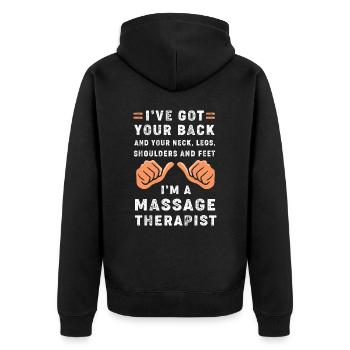 Heilpraktiker Masseur Masseurin Massage - Unisex Premium Bio Zip Hoodie - Schwarz - Hinten - Nico (187cm)