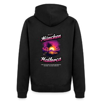 From München to Mallorca - Purple Text Edition - Unisex Premium Bio Zip Hoodie - Schwarz - Hinten - Nico (187cm)