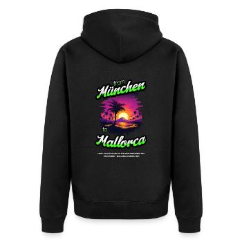 From München to Mallorca - Green Text Edition - Unisex Premium Bio Zip Hoodie - Schwarz - Hinten - Nico (187cm)