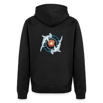 Hammerhai Hawaiianisch - Unisex Premium Bio Zip Hoodie - Schwarz - Hinten - Nico (187cm)