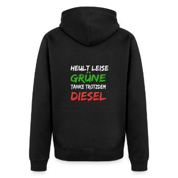 Anti Grünen Shirt FCK GRN Lustiges Geschenk - Unisex Premium Bio Zip Hoodie - Schwarz - Hinten - Nico (187cm)