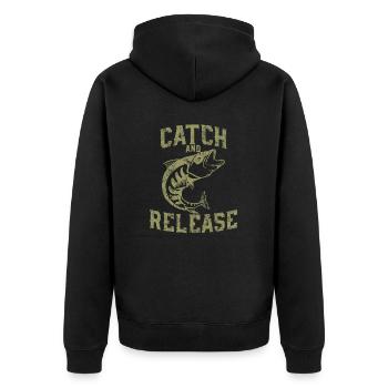 Catch and Release - Unisex Premium Organic Zip Hoodie - black - Back - Nico (187cm)