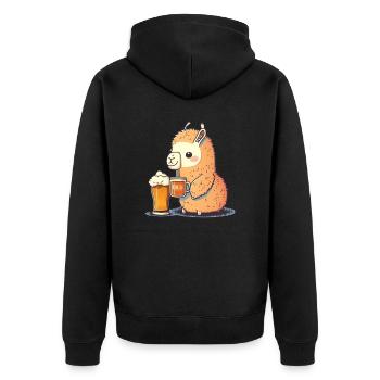 Alpaka Lama mit Bier. Süßes Alkohol Geschenk - Unisex Premium Bio Zip Hoodie - Schwarz - Hinten - Nico (187cm)