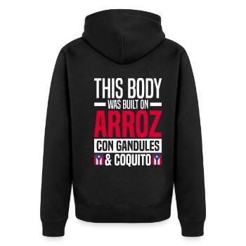 Puerto Rico Geschenkidee | Puerto Ricaner Heimat - Unisex Premium Bio Zip Hoodie - Schwarz - Hinten - Nico (187cm)