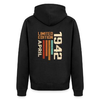Geboren im April 1942 Geburtstagsgeschenk 1942 Retro - Unisex Premium Bio Zip Hoodie - Schwarz - Hinten - Nico (187cm)