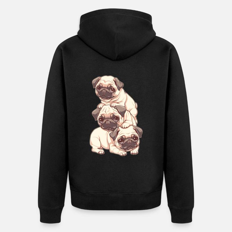 Pug Stack - Unisex Premium Organic Zip Hoodie - black