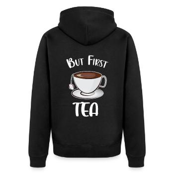 Aber der erste Tee - Unisex Premium Bio Zip Hoodie - Schwarz - Hinten - Nico (187cm)