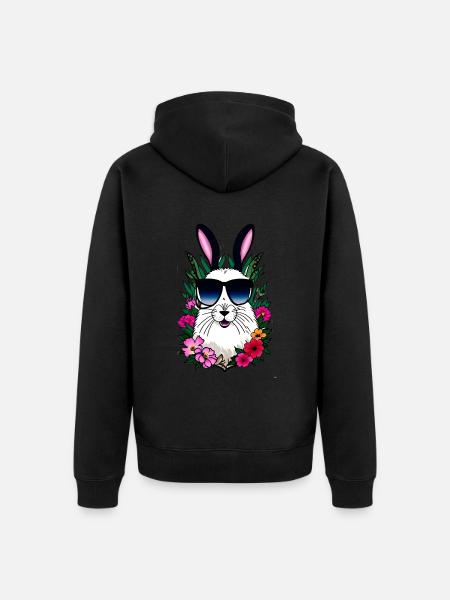 Rabbit Alpaca Easter Flowers - Unisex Premium Organic Zip Hoodie - black