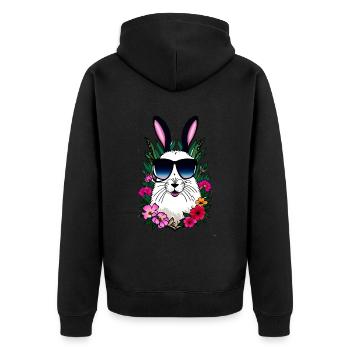 Lapin avec lunettes de soleil et fleurs Lapin de Pâques - Veste à capuche bio Premium Unisexe - noir - Dos - Nico (187cm)