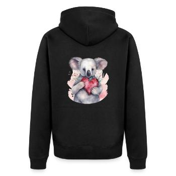 Niedlicher & süßer Koala mit Herz und Blumen Liebe - Unisex Premium Bio Zip Hoodie - Schwarz - Hinten - Nico (187cm)