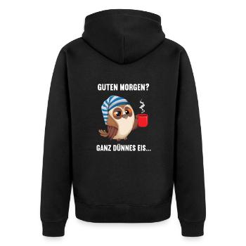 Guten morgen Eule Eulen Eulenliebhaber Nachtvogel - Unisex Premium Bio Zip Hoodie - Schwarz - Hinten - Nico (187cm)