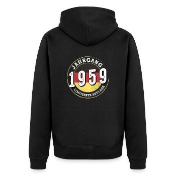 Limitierte Auflage Jahrgangs 1959 65 Jahre alt - Unisex Premium Bio Zip Hoodie - Schwarz - Hinten - Nico (187cm)