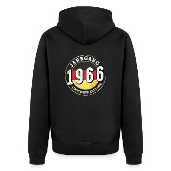 Jahrgangs 1966 58 Jahre Jahrgang 1966 - Unisex Premium Bio Zip Hoodie - Schwarz - Hinten - Nico (187cm)