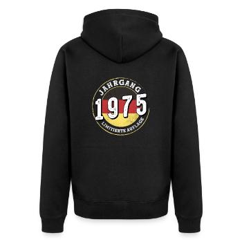 49 Jahre Jahrgang 1975 Jahrgang 1975 - Unisex Premium Bio Zip Hoodie - Schwarz - Hinten - Nico (187cm)