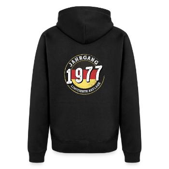 Limitierte Auflage Jahrgangs 1977 47 Jahre alt - Unisex Premium Bio Zip Hoodie - Schwarz - Hinten - Nico (187cm)