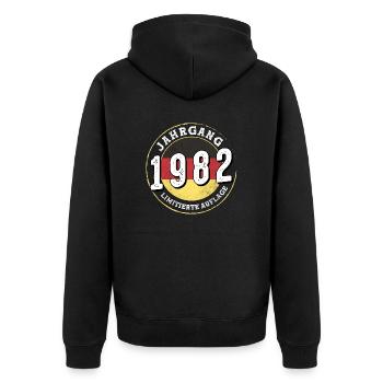 Jahrgangs 1982 Jahrgang 1982 Limitierte Auflage 42 - Unisex Premium Bio Zip Hoodie - Schwarz - Hinten - Nico (187cm)