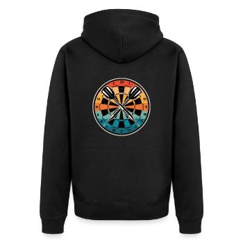 Dart Dartscheibe Dartpfeile Retro Vintage - Unisex Premium Bio Zip Hoodie - Schwarz - Hinten - Nico (187cm)