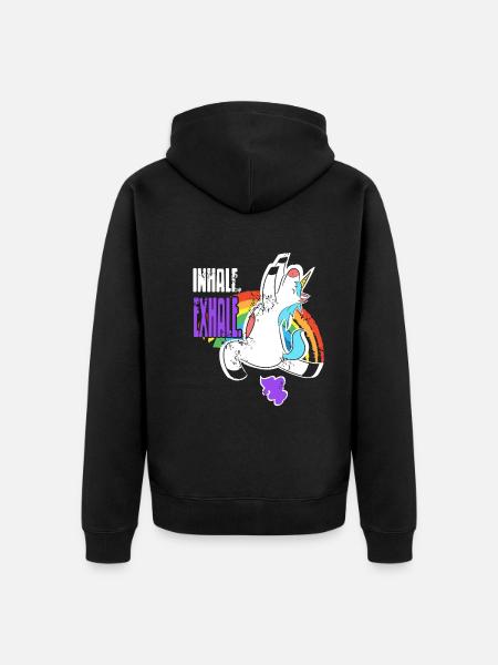 Inhale Exhale Unicorn Fart Rainbow Fart - Unisex Premium Organic Zip Hoodie - black