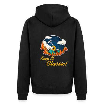 Keep it Classic Schallplatten - Unisex Premium Bio Zip Hoodie - Schwarz - Hinten - Nico (187cm)