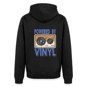 Powered by Vinyl Records - Unisex Premium Bio Zip Hoodie - Schwarz - Hinten - Nico (187cm)