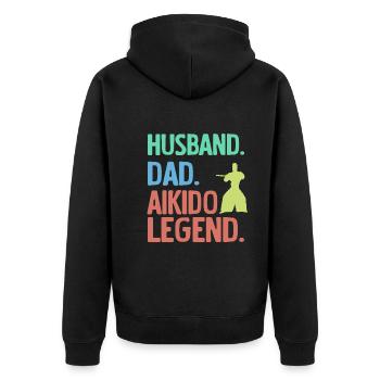 Ehemann Vater Aikido-Legende - Unisex Premium Bio Zip Hoodie - Schwarz - Hinten - Nico (187cm)