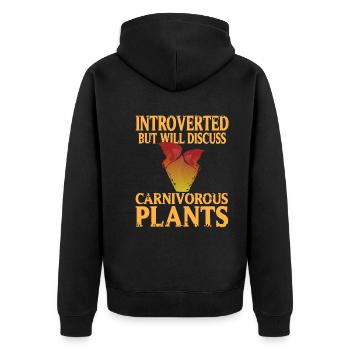 Introvert ready about carnivorous plant - Unisex Premium Organic Zip Hoodie - black - Back - Nico (187cm)