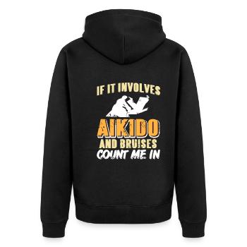 Wenn es um Aikido & Prellungen geht bin ich dabei - Unisex Premium Bio Zip Hoodie - Schwarz - Hinten - Nico (187cm)