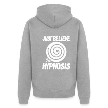 Just believe in hypnosis - Unisex Premium Organic Zip Hoodie - heather grey - Back - Nico (187cm)
