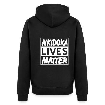 Aikidoka Lives Matter - Unisex Premium Bio Zip Hoodie - Schwarz - Hinten - Nico (187cm)