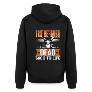 Tierpräparator Ich erwecke die Toten zum Leben - Unisex Premium Bio Zip Hoodie - Schwarz - Hinten - Nico (187cm)