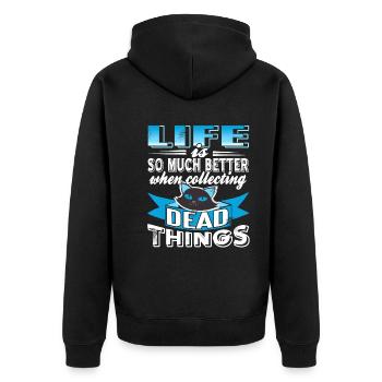 Das Leben ist so viel besser mit toten Dingen - Unisex Premium Bio Zip Hoodie - Schwarz - Hinten - Nico (187cm)