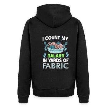 Ich berechne mein Gehalt in Yards of Fabric - Unisex Premium Bio Zip Hoodie - Schwarz - Hinten - Nico (187cm)