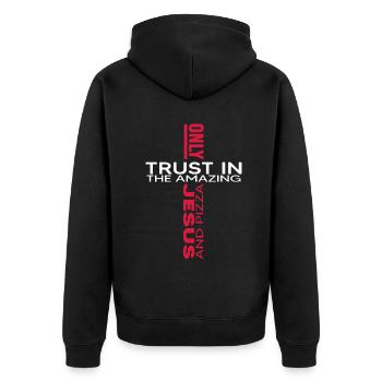 jesus and pizza faith church pray god believe - Unisex Premium Organic Zip Hoodie - black - Back - Nico (187cm)