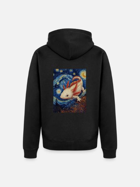 Axolotl, Van Gogh, Starry Night - Unisex Premium Organic Zip Hoodie - black
