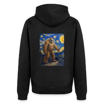 bigfoot, big foot, van gogh, sternenacht - Unisex Premium Bio Zip Hoodie - Schwarz - Hinten - Nico (187cm)