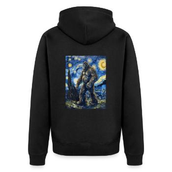 bigfoot, big foot, van gogh, sternenacht - Unisex Premium Bio Zip Hoodie - Schwarz - Hinten - Nico (187cm)