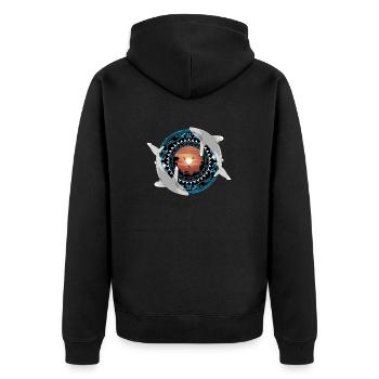Weißspitzenhochseehaie Hawaiianisch Polynesisch - Unisex Premium Bio Zip Hoodie - Schwarz - Hinten - Nico (187cm)