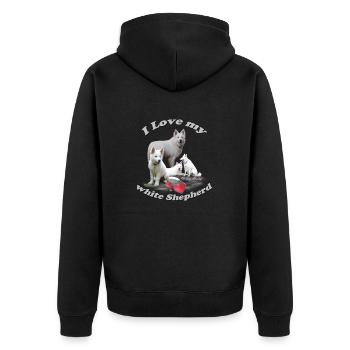 weißer Schäferhund - Unisex Premium Bio Zip Hoodie - Schwarz - Hinten - Nico (187cm)