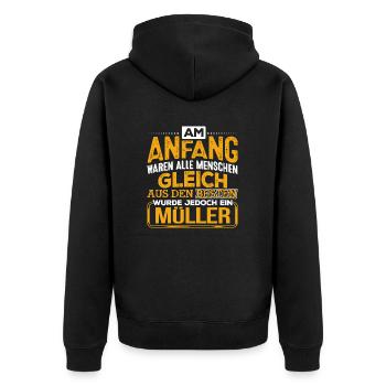 MÜLLER - Der Beste - Unisex Premium Bio Zip Hoodie - Schwarz - Hinten - Nico (187cm)