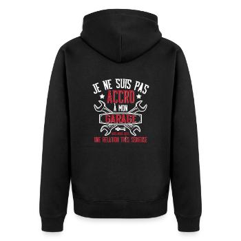 "Je ne suis pas accro à mon garage" t-shirt humour - Veste à capuche bio Premium Unisexe - noir - Dos - Nico (187cm)
