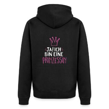 Ich bin eine Prinzessin - Unisex Premium Bio Zip Hoodie - Schwarz - Hinten - Nico (187cm)