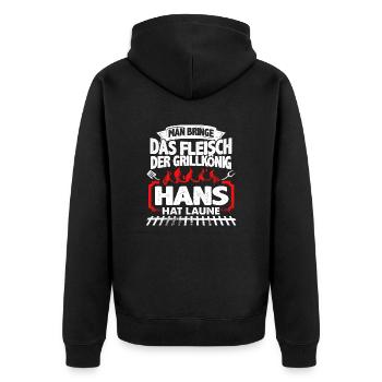 HANS - Grill - Unisex Premium Bio Zip Hoodie - Schwarz - Hinten - Nico (187cm)