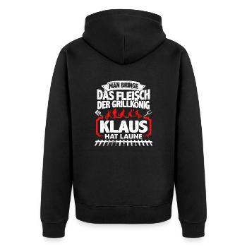 KLAUS - Grill - Unisex Premium Bio Zip Hoodie - Schwarz - Hinten - Nico (187cm)