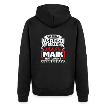 MAIK - Grill - Unisex Premium Bio Zip Hoodie - Schwarz - Hinten - Nico (187cm)
