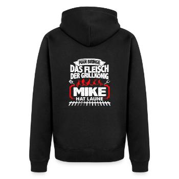 MIKE - Grill - Unisex Premium Bio Zip Hoodie - Schwarz - Hinten - Nico (187cm)