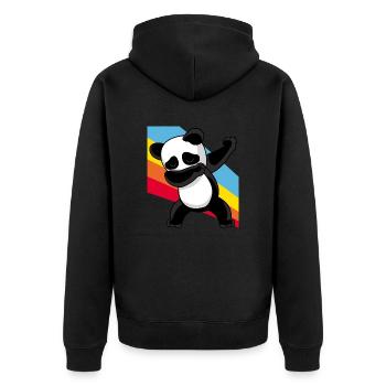 Retro Vintage Style Pop Art Dabbing Dab Panda Bär - Unisex Premium Bio Zip Hoodie - Schwarz - Hinten - Nico (187cm)