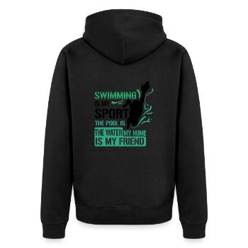 Swimming - Unisex Premium Bio Zip Hoodie - Schwarz - Hinten - Nico (187cm)